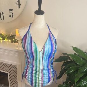 Swimsuits For All Blue and Purple Halter Top Swimsuit NWT